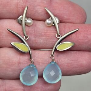 Original Susan KINZIG DESIGNS Twig Earrings Pearl Resin Calcedony Sterling